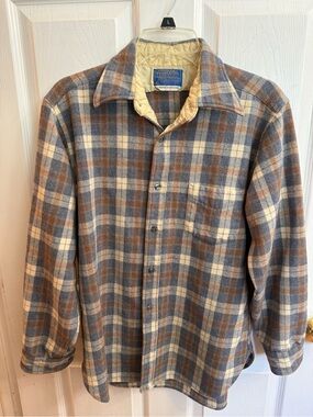 Vintage 70s 80’s Pendleton Virgin Wool Plaid Button Up Shirt Large USA